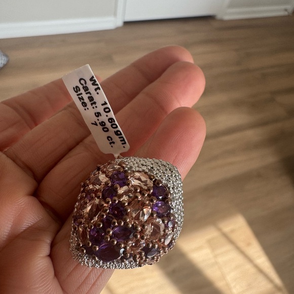 Rose Gold Rhodium Plated Sterling Silver Ring With Polished African Amethyst, Mo - Picture 8 of 8